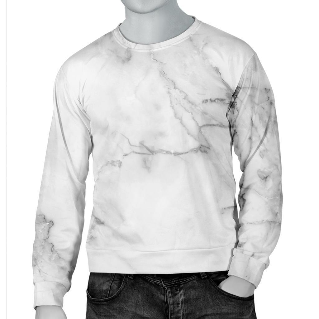 Grey Marble Texture Print Men's Crewneck Sweatshirt GearFrost