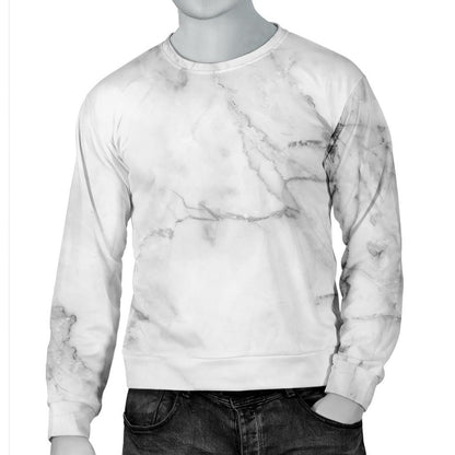 Grey Marble Texture Print Men's Crewneck Sweatshirt GearFrost