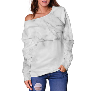 Grey Marble Texture Print Off Shoulder Sweatshirt GearFrost