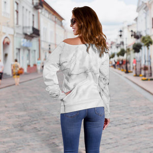 Grey Marble Texture Print Off Shoulder Sweatshirt GearFrost