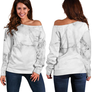 Grey Marble Texture Print Off Shoulder Sweatshirt GearFrost