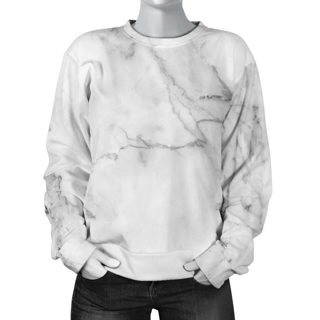 Grey Marble Texture Print Women's Crewneck Sweatshirt GearFrost