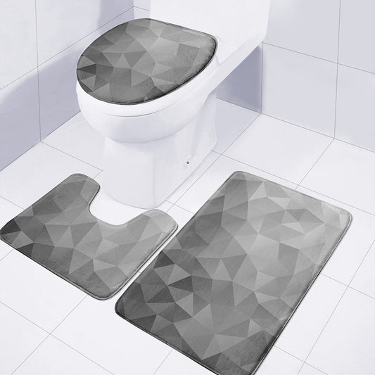 Grey Polygonal Geometric Print 3 Piece Bath Mat Set