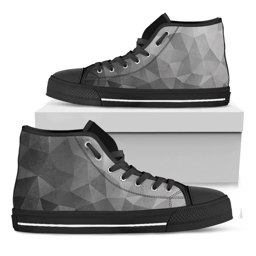 Grey Polygonal Geometric Print Black High Top Shoes