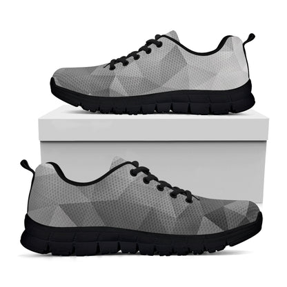Grey Polygonal Geometric Print Black Sneakers