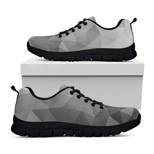 Grey Polygonal Geometric Print Black Sneakers