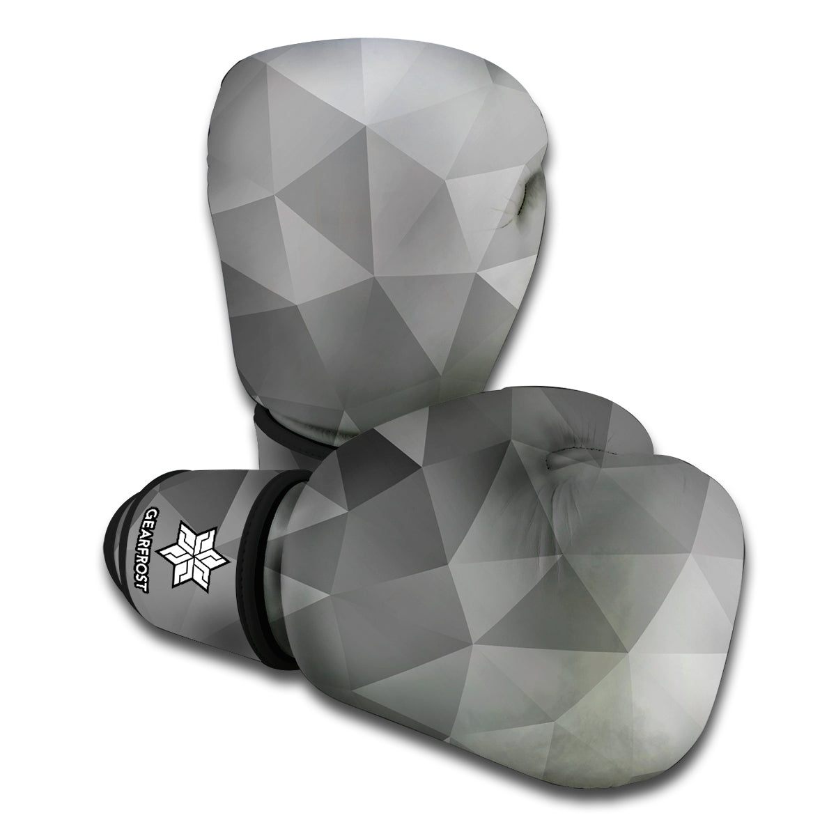 Grey Polygonal Geometric Print Boxing Gloves