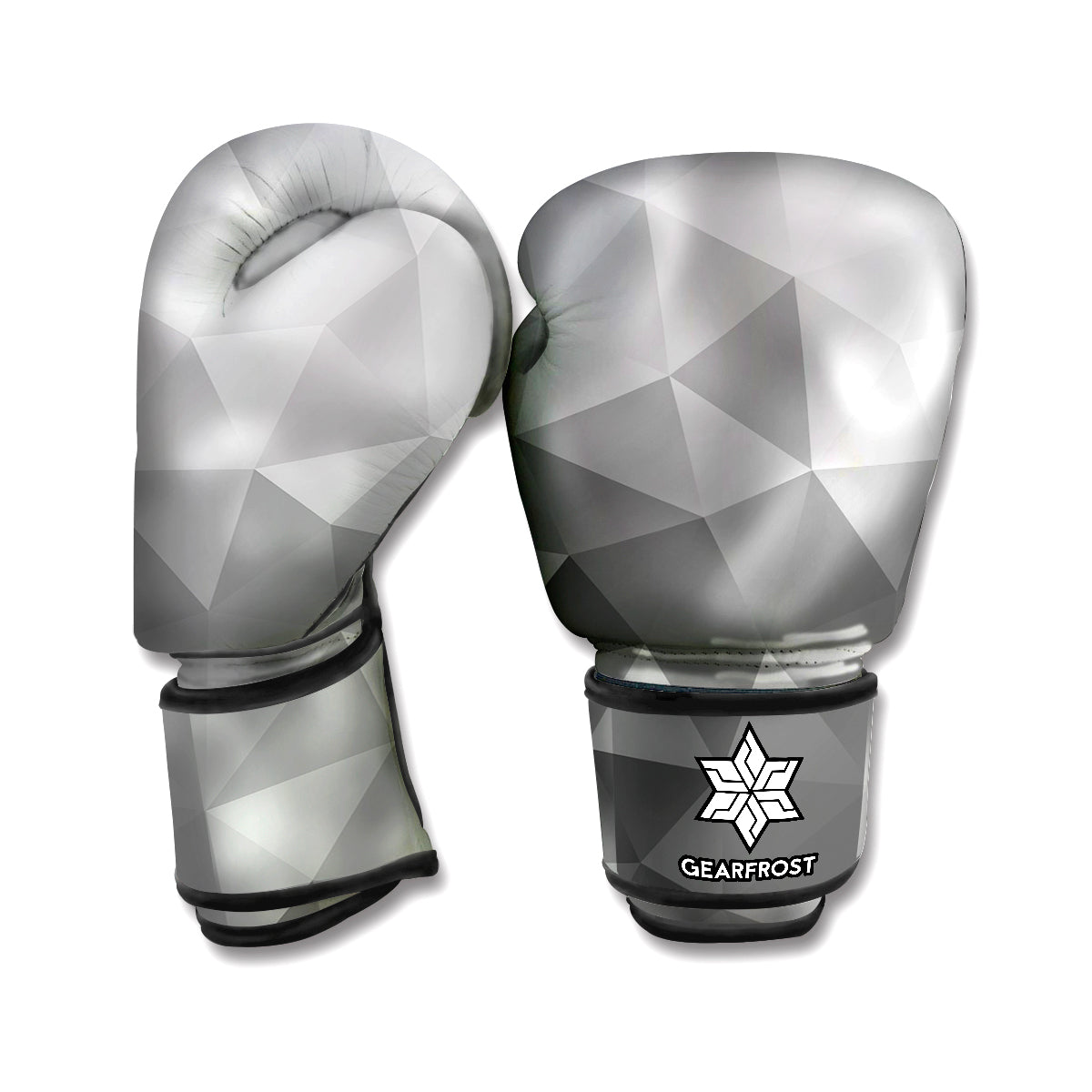 Grey Polygonal Geometric Print Boxing Gloves