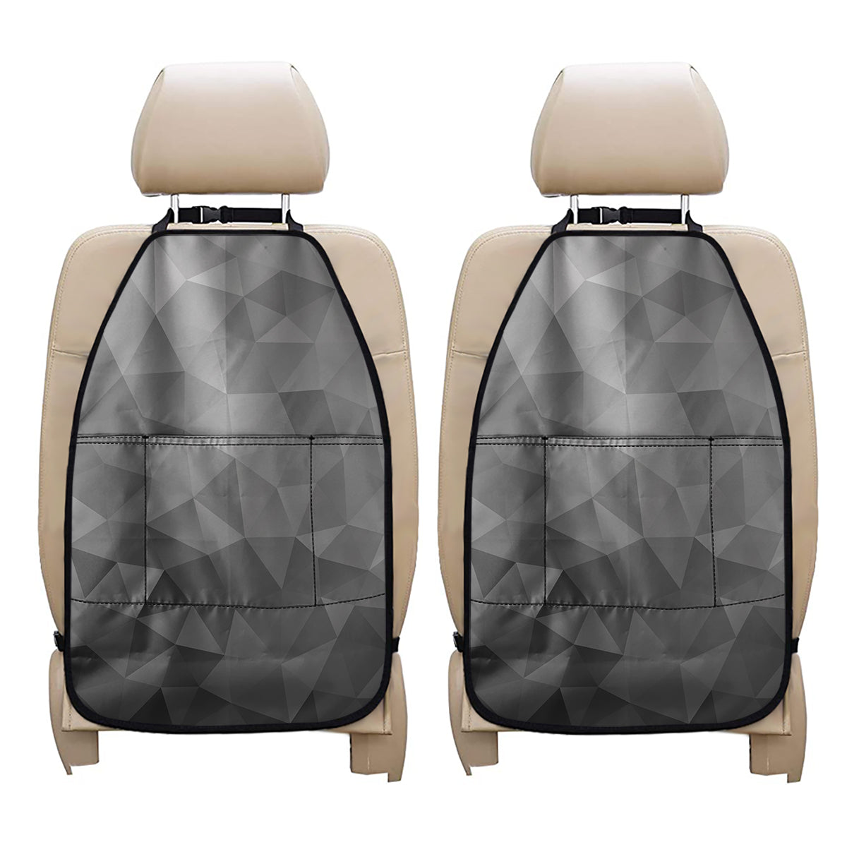 Grey Polygonal Geometric Print Car Seat Organizers