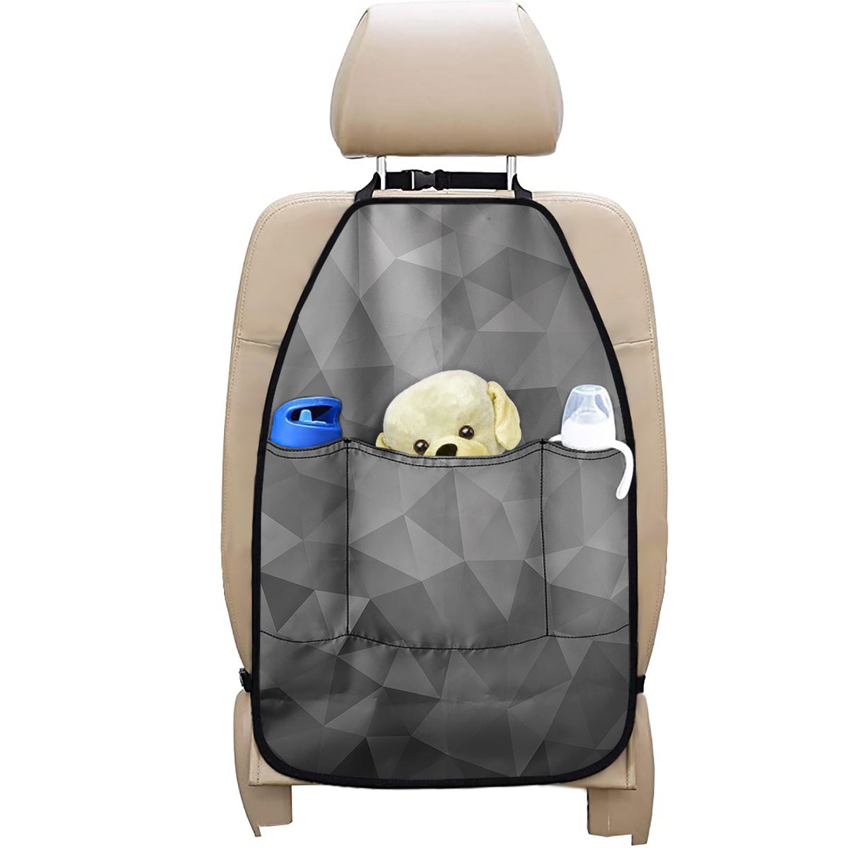Grey Polygonal Geometric Print Car Seat Organizers