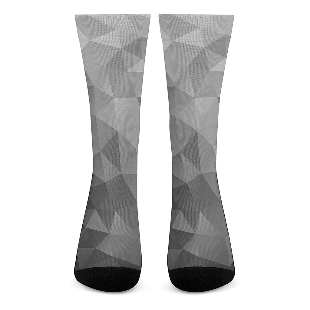 Grey Polygonal Geometric Print Crew Socks