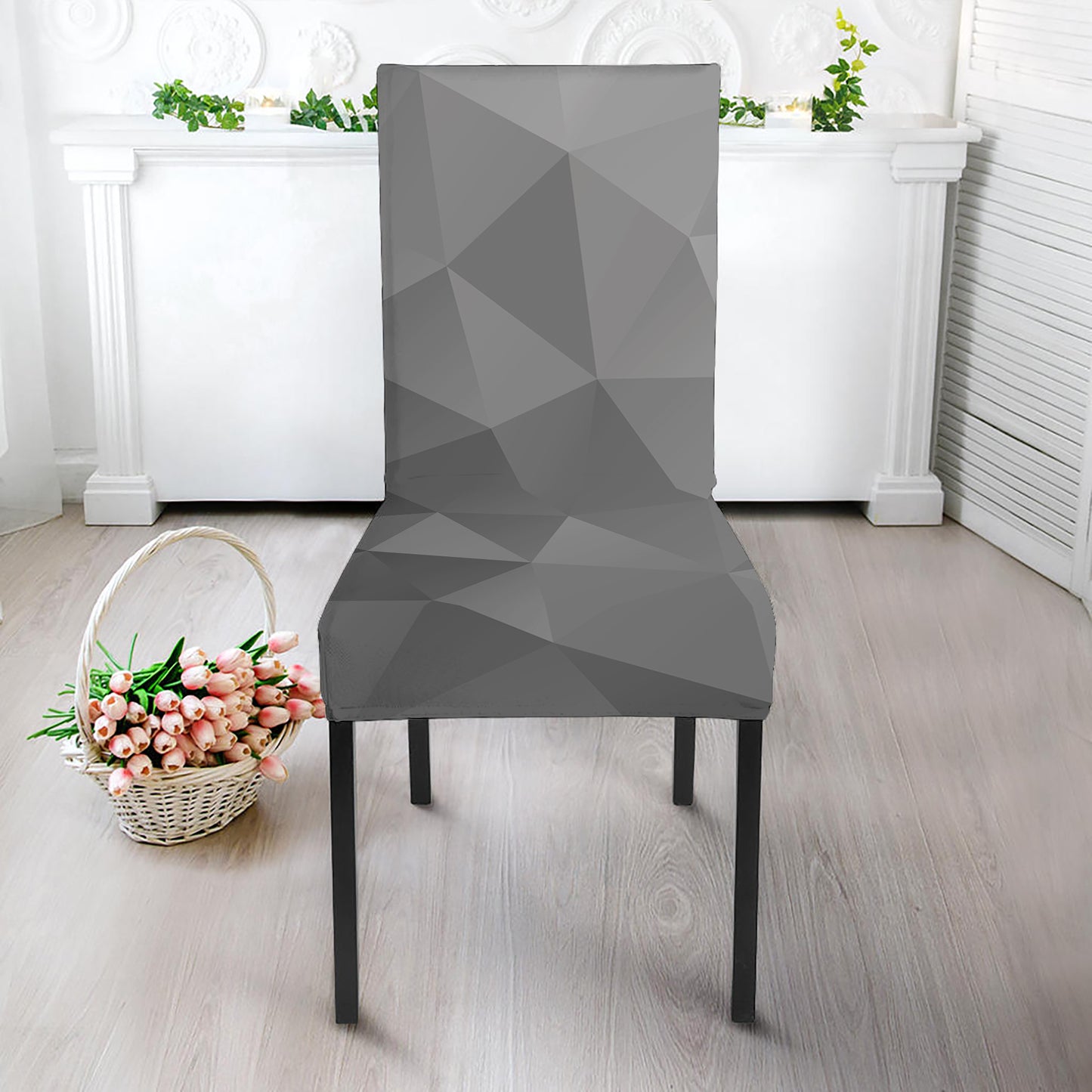 Grey Polygonal Geometric Print Dining Chair Slipcover