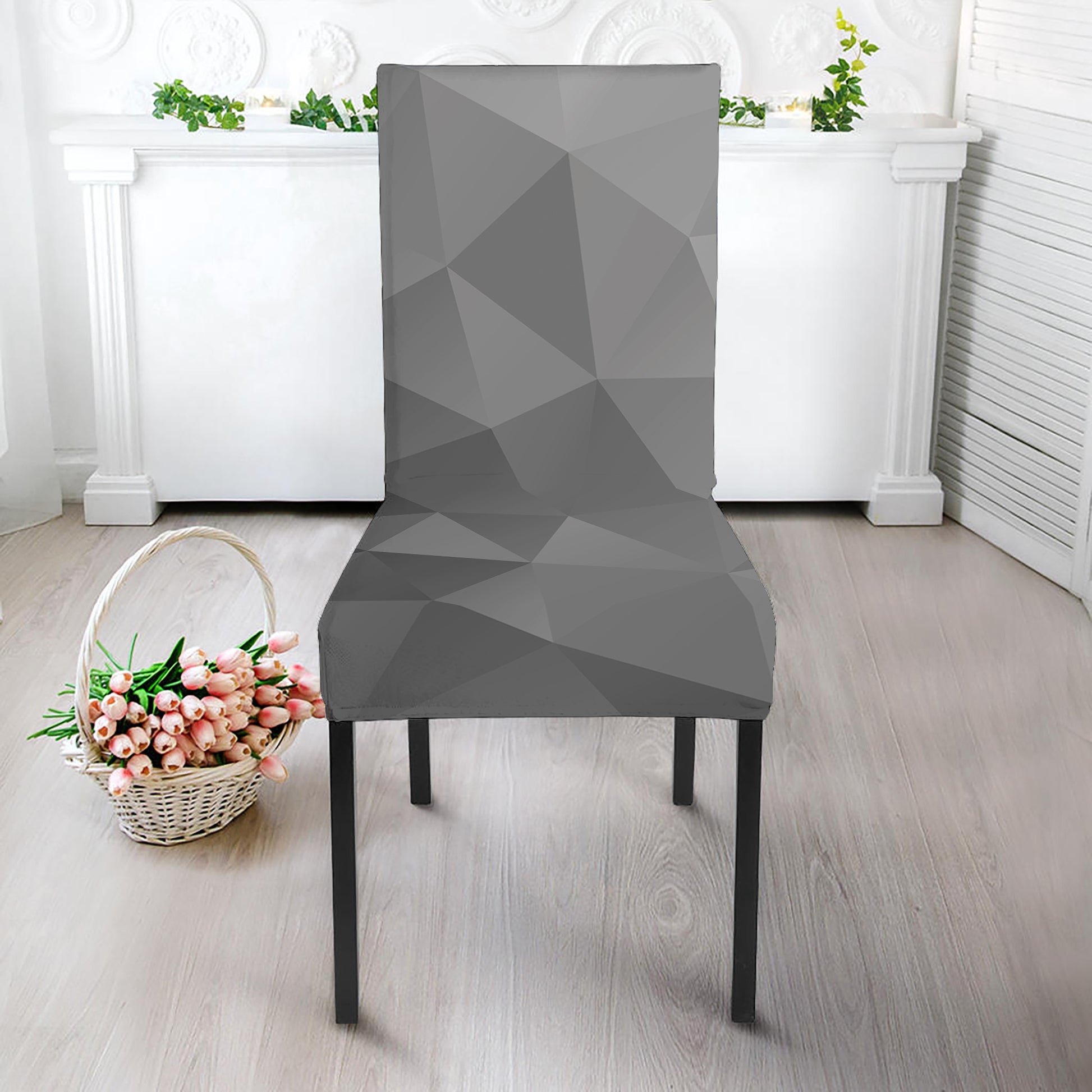 Grey Polygonal Geometric Print Dining Chair Slipcover