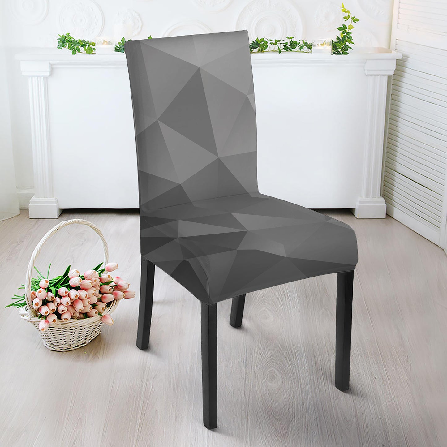 Grey Polygonal Geometric Print Dining Chair Slipcover