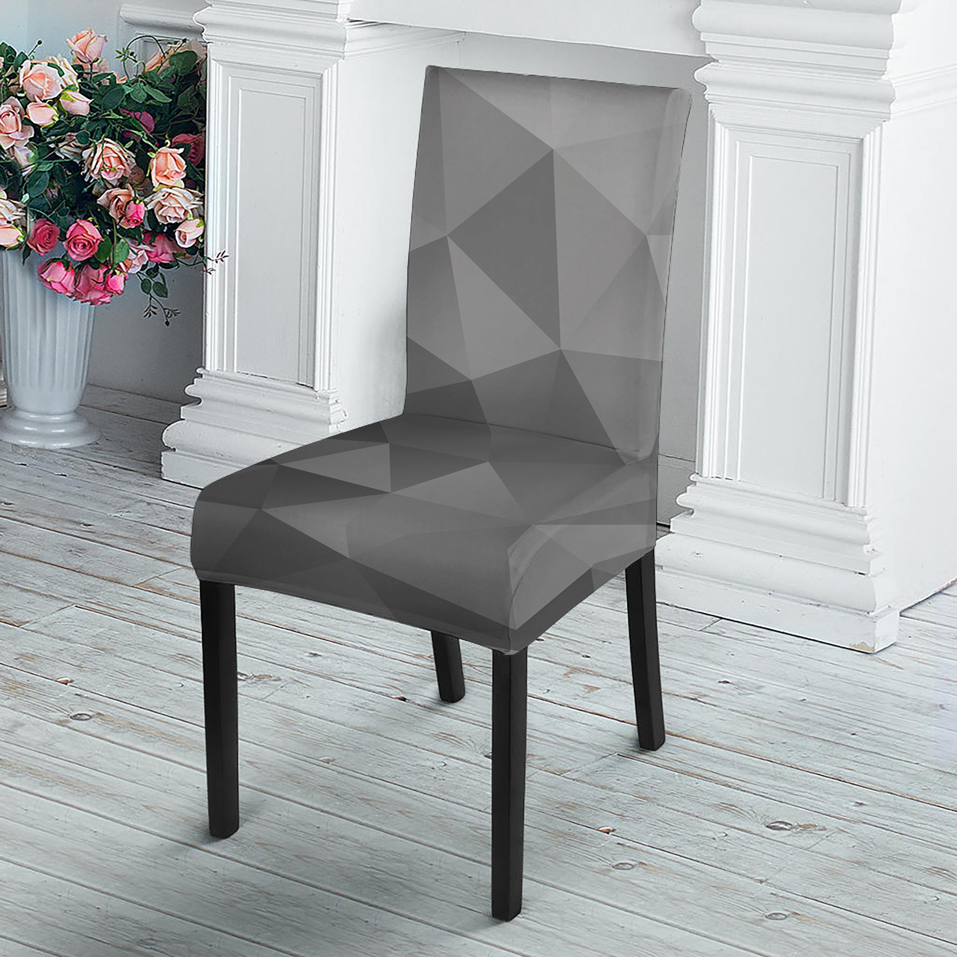 Grey Polygonal Geometric Print Dining Chair Slipcover