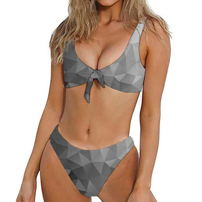 Grey Polygonal Geometric Print Front Bow Tie Bikini