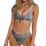Grey Polygonal Geometric Print Front Bow Tie Bikini