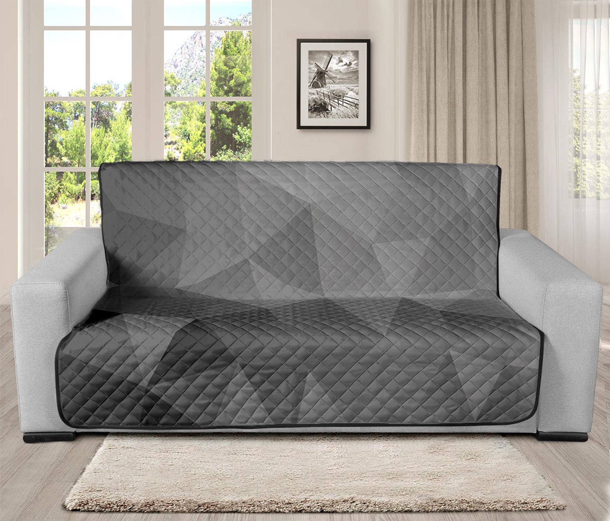 Grey Polygonal Geometric Print Futon Protector