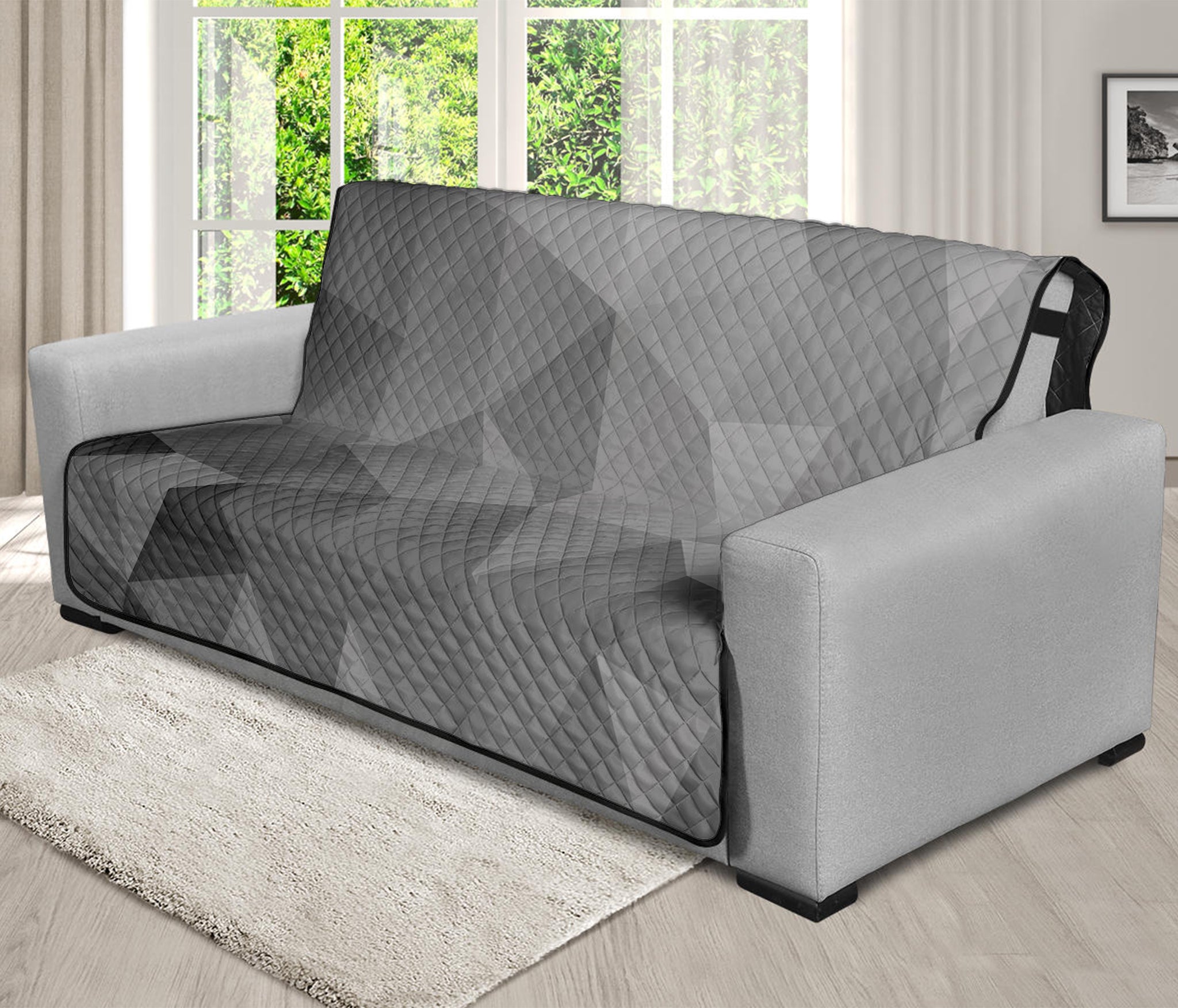 Grey Polygonal Geometric Print Futon Protector