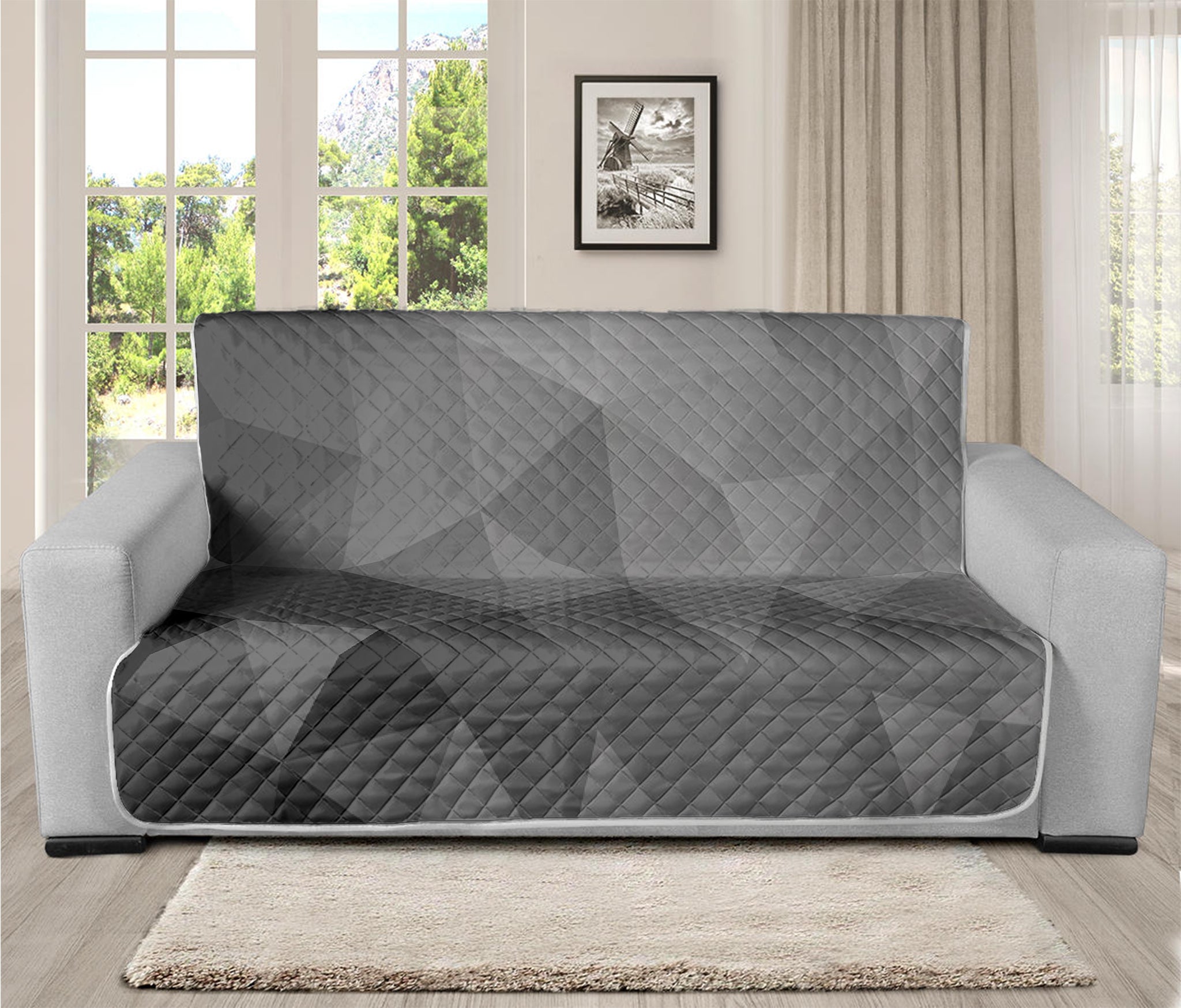 Grey Polygonal Geometric Print Futon Protector