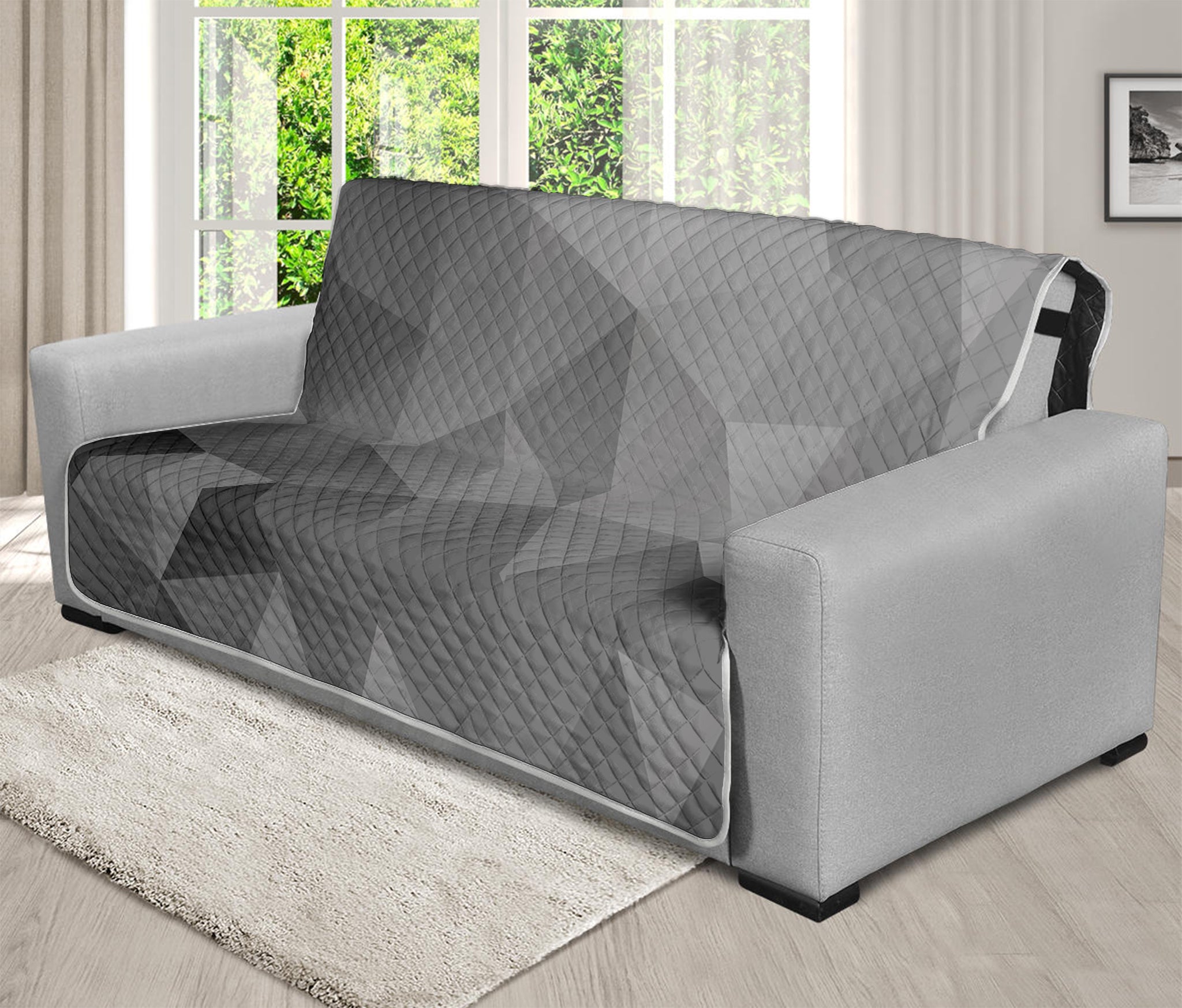 Grey Polygonal Geometric Print Futon Protector