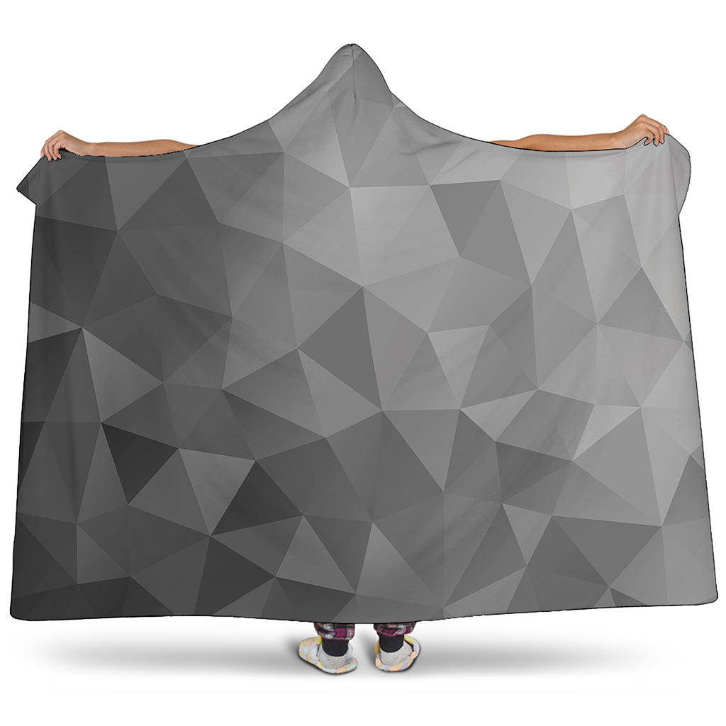 Grey Polygonal Geometric Print Hooded Blanket