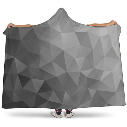 Grey Polygonal Geometric Print Hooded Blanket