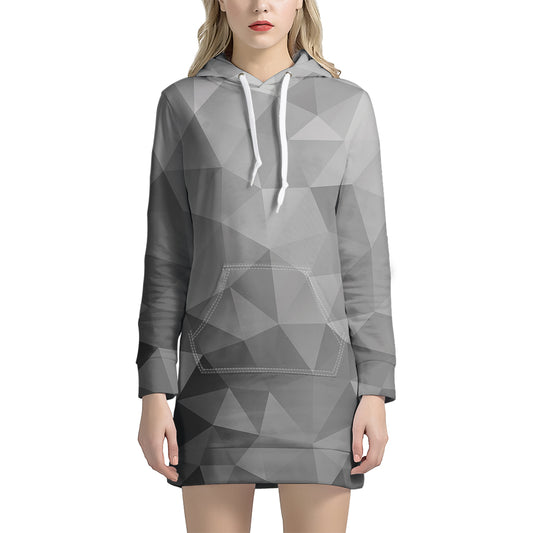 Grey Polygonal Geometric Print Hoodie Dress