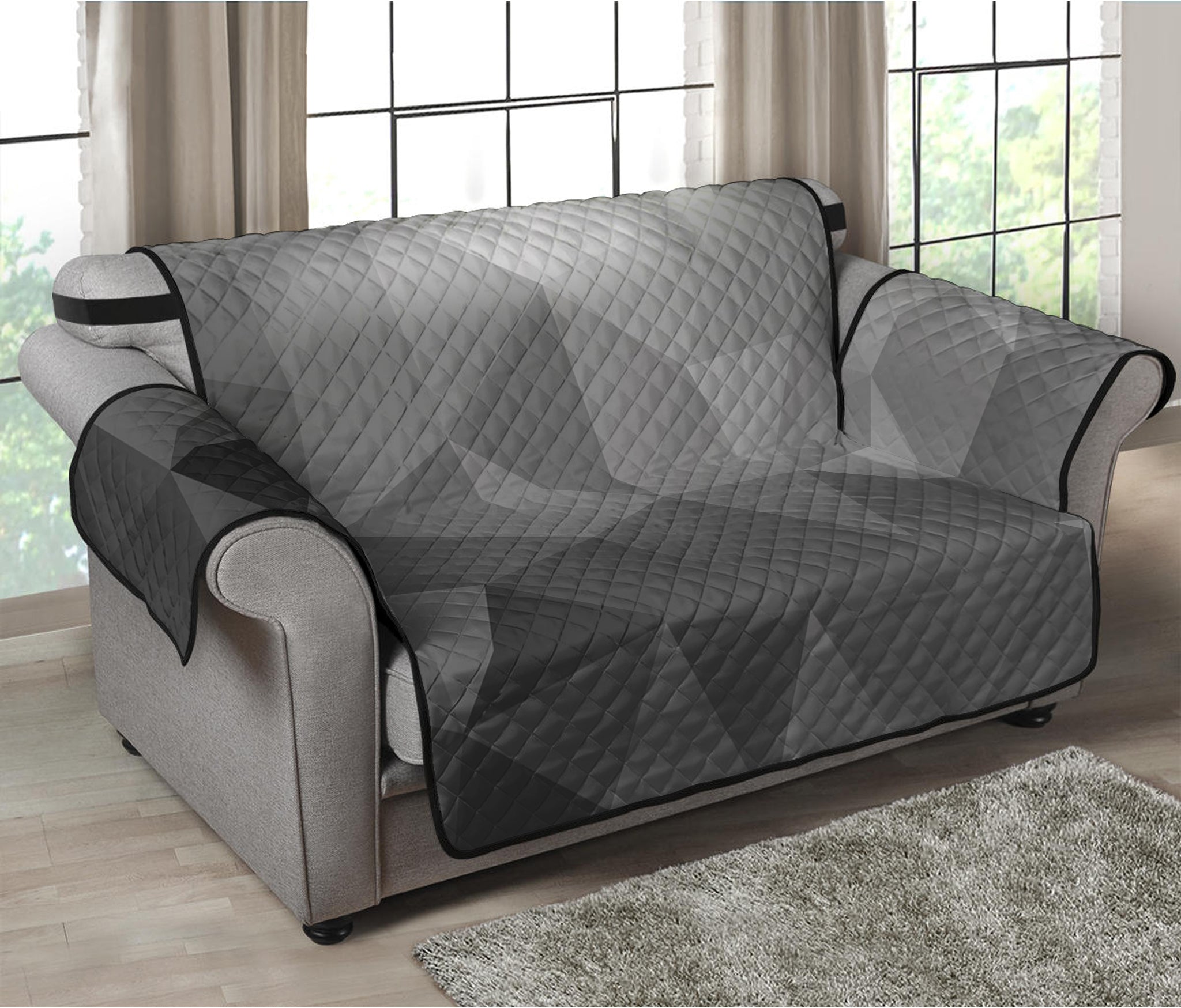 Grey Polygonal Geometric Print Loveseat Protector