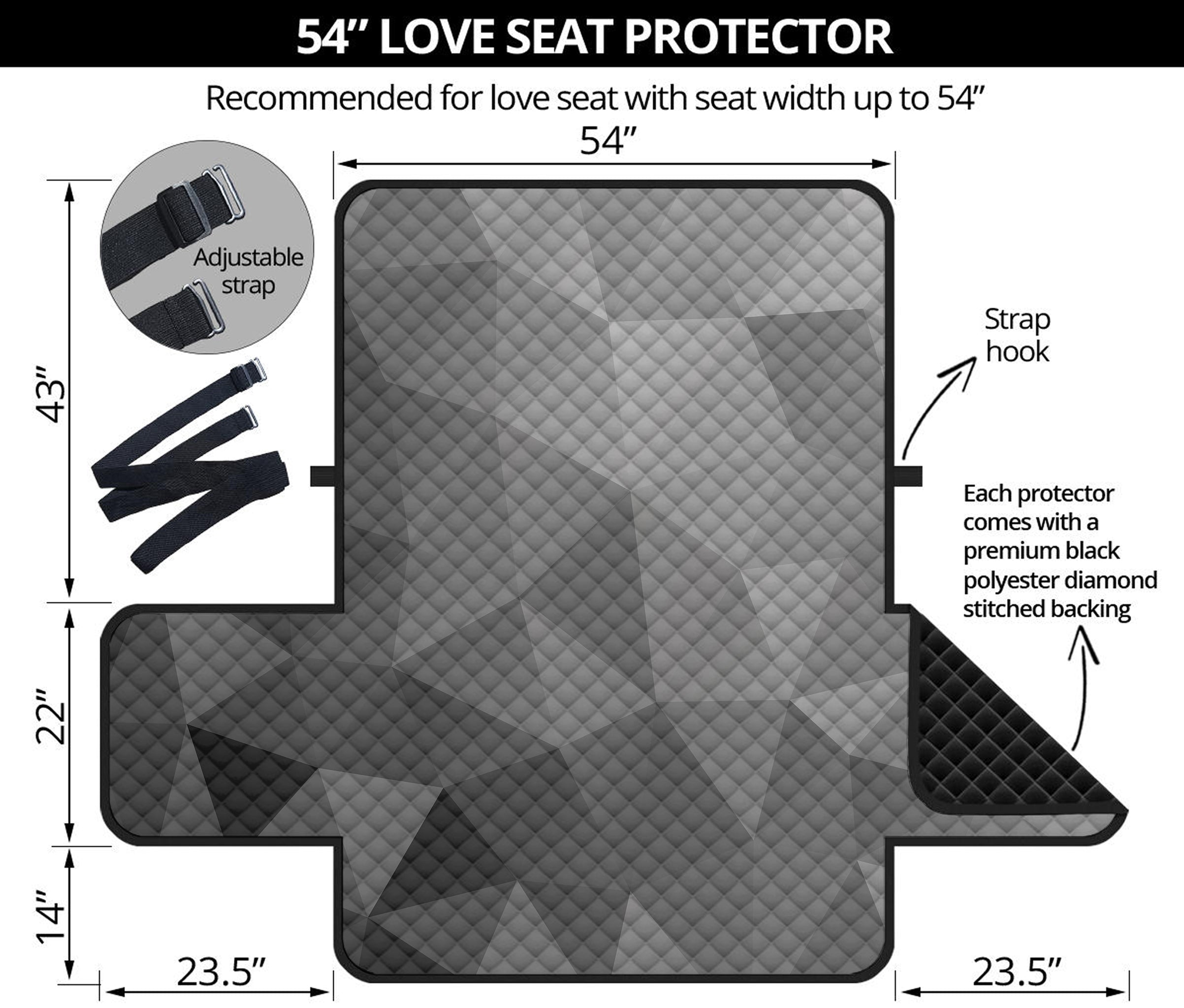 Grey Polygonal Geometric Print Loveseat Protector