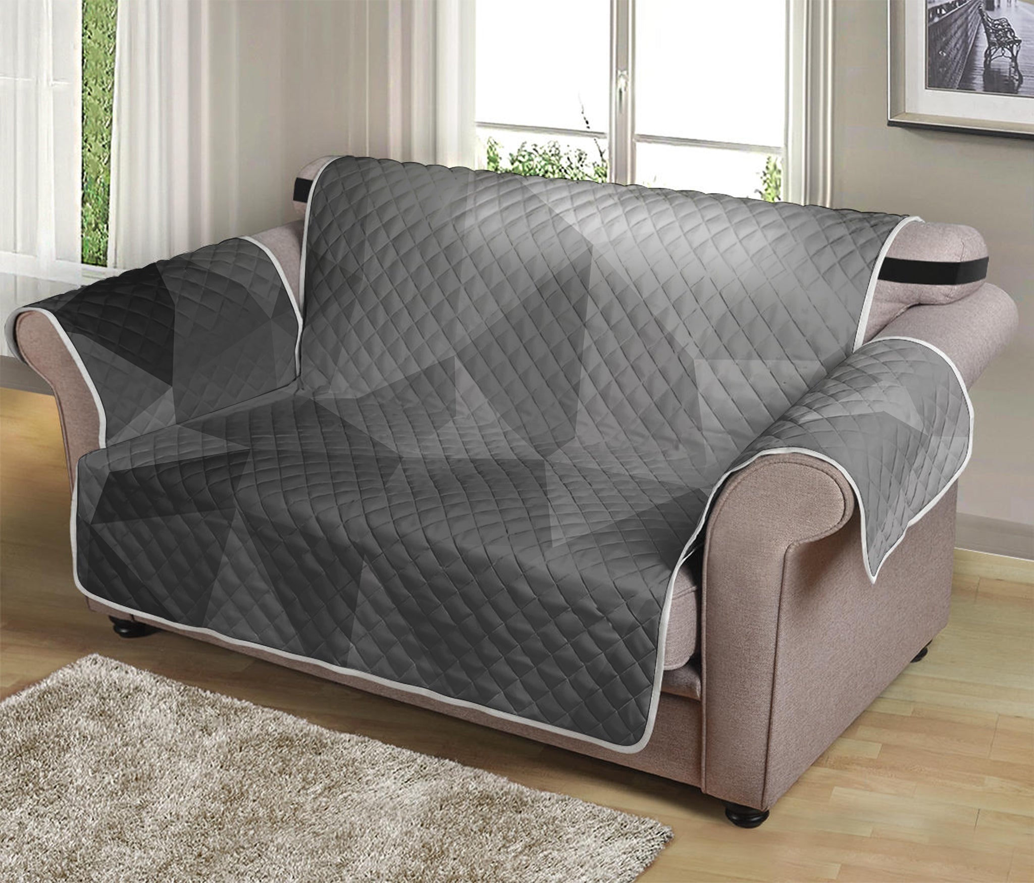 Grey Polygonal Geometric Print Loveseat Protector