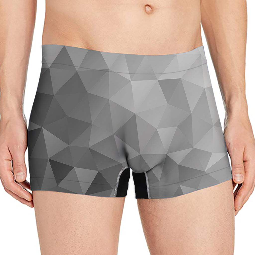 Grey Polygonal Geometric Print Men's Boxer Briefs