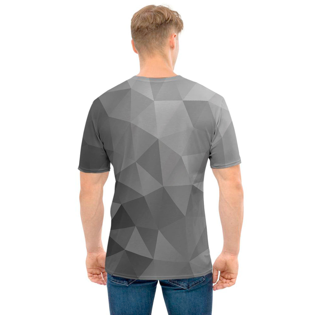 Grey Polygonal Geometric Print Men's T-Shirt