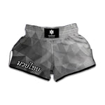 Grey Polygonal Geometric Print Muay Thai Boxing Shorts