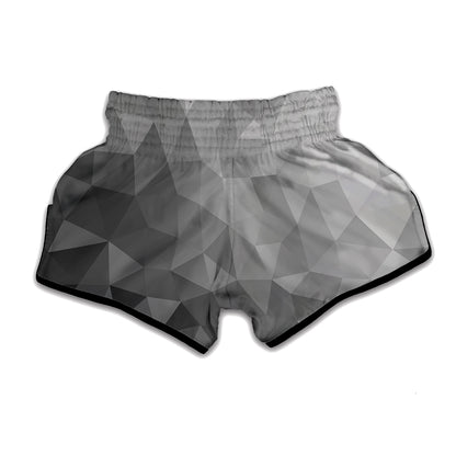 Grey Polygonal Geometric Print Muay Thai Boxing Shorts