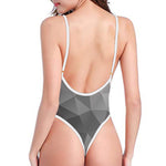 Grey Polygonal Geometric Print One Piece High Cut Swimsuit
