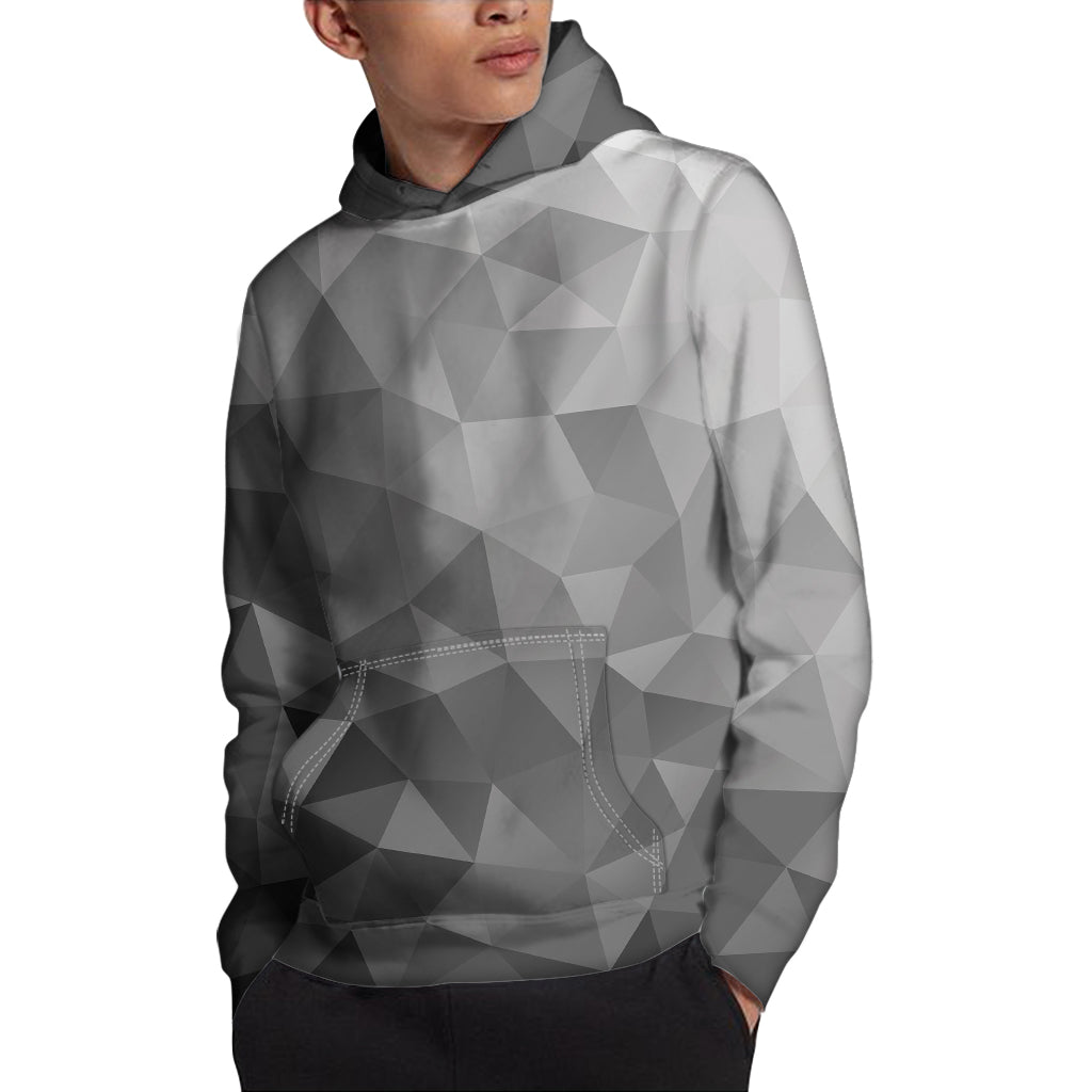 Grey Polygonal Geometric Print Pullover Hoodie