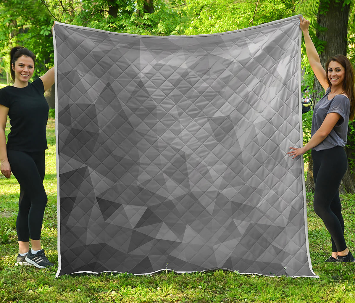 Grey Polygonal Geometric Print Quilt