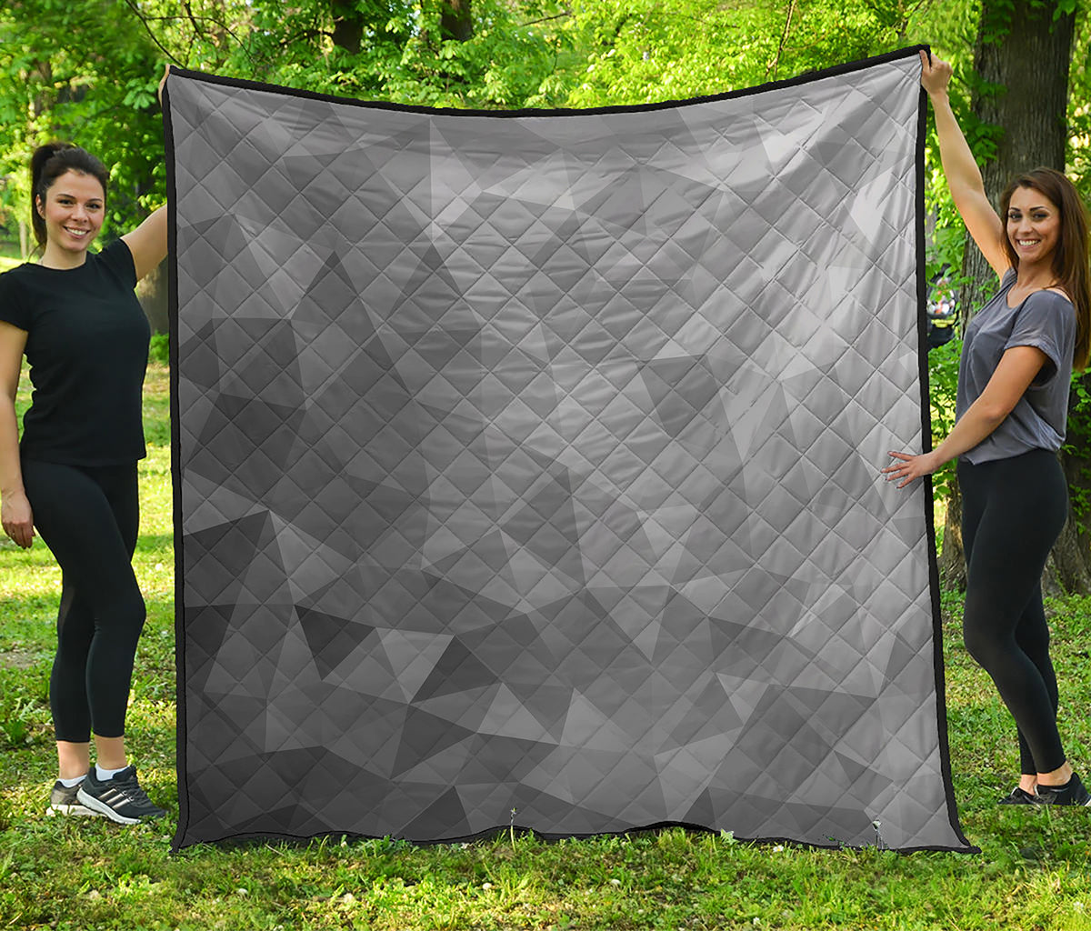 Grey Polygonal Geometric Print Quilt