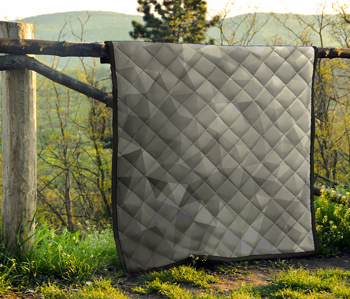 Grey Polygonal Geometric Print Quilt