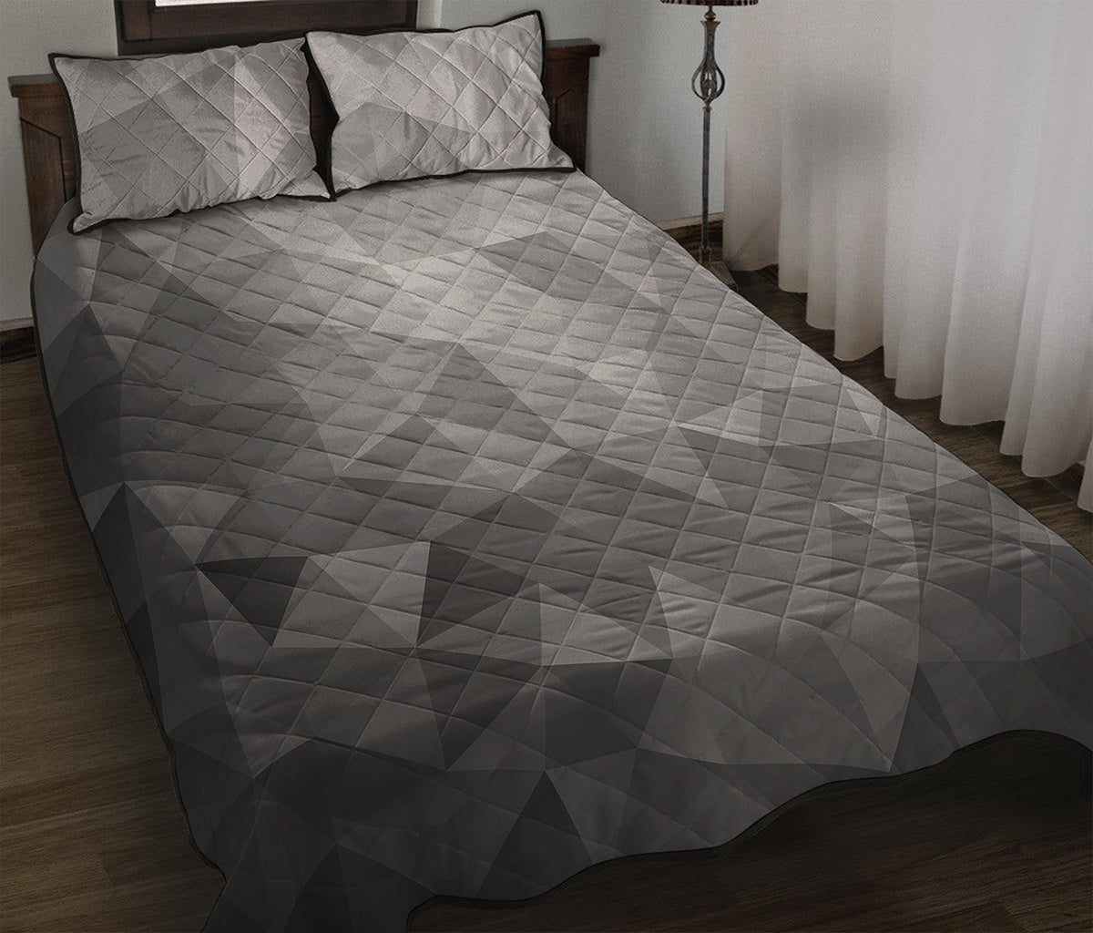 Grey Polygonal Geometric Print Quilt Bed Set