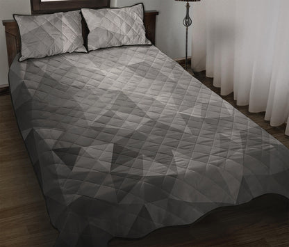 Grey Polygonal Geometric Print Quilt Bed Set