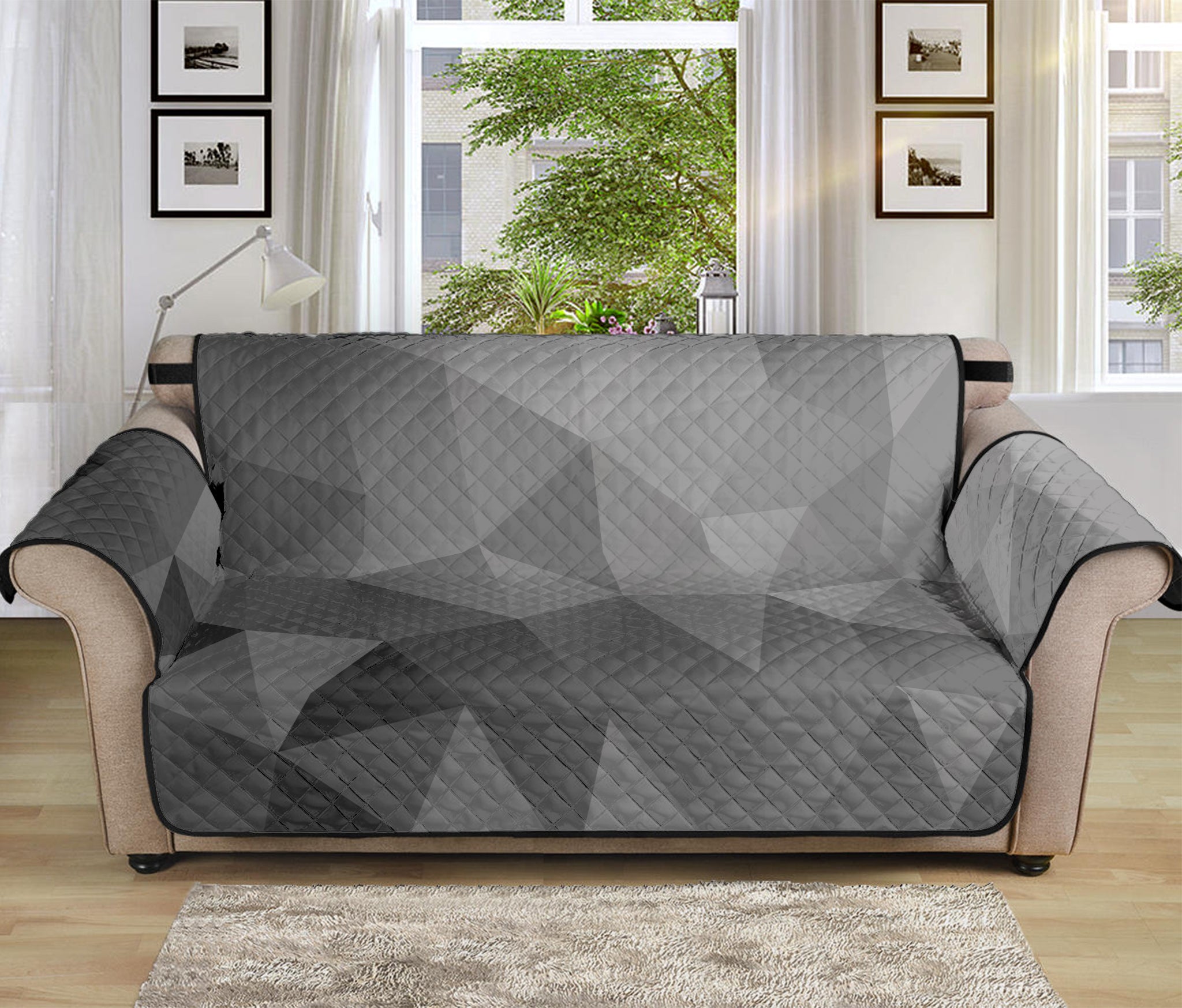 Grey Polygonal Geometric Print Sofa Protector