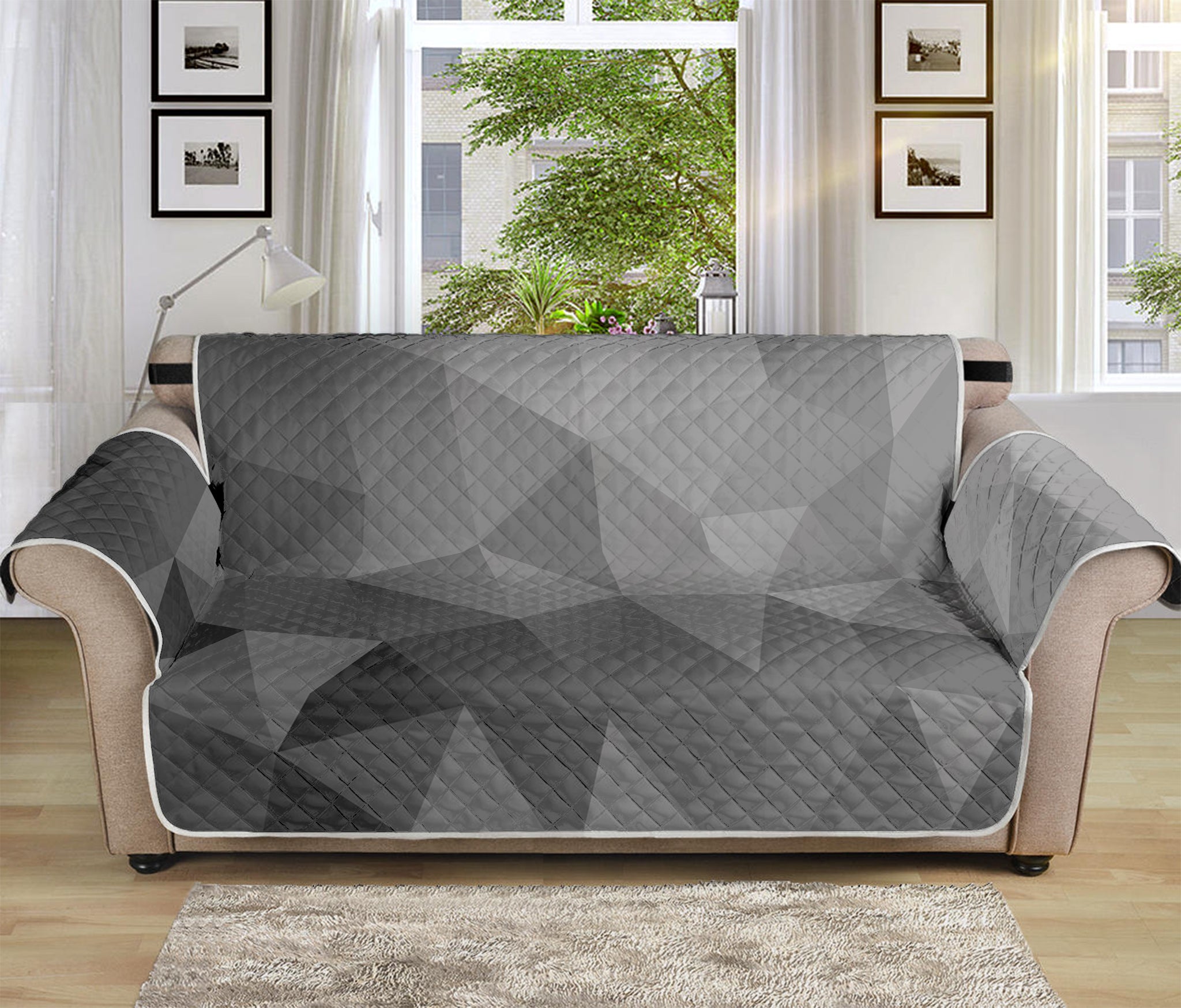 Grey Polygonal Geometric Print Sofa Protector