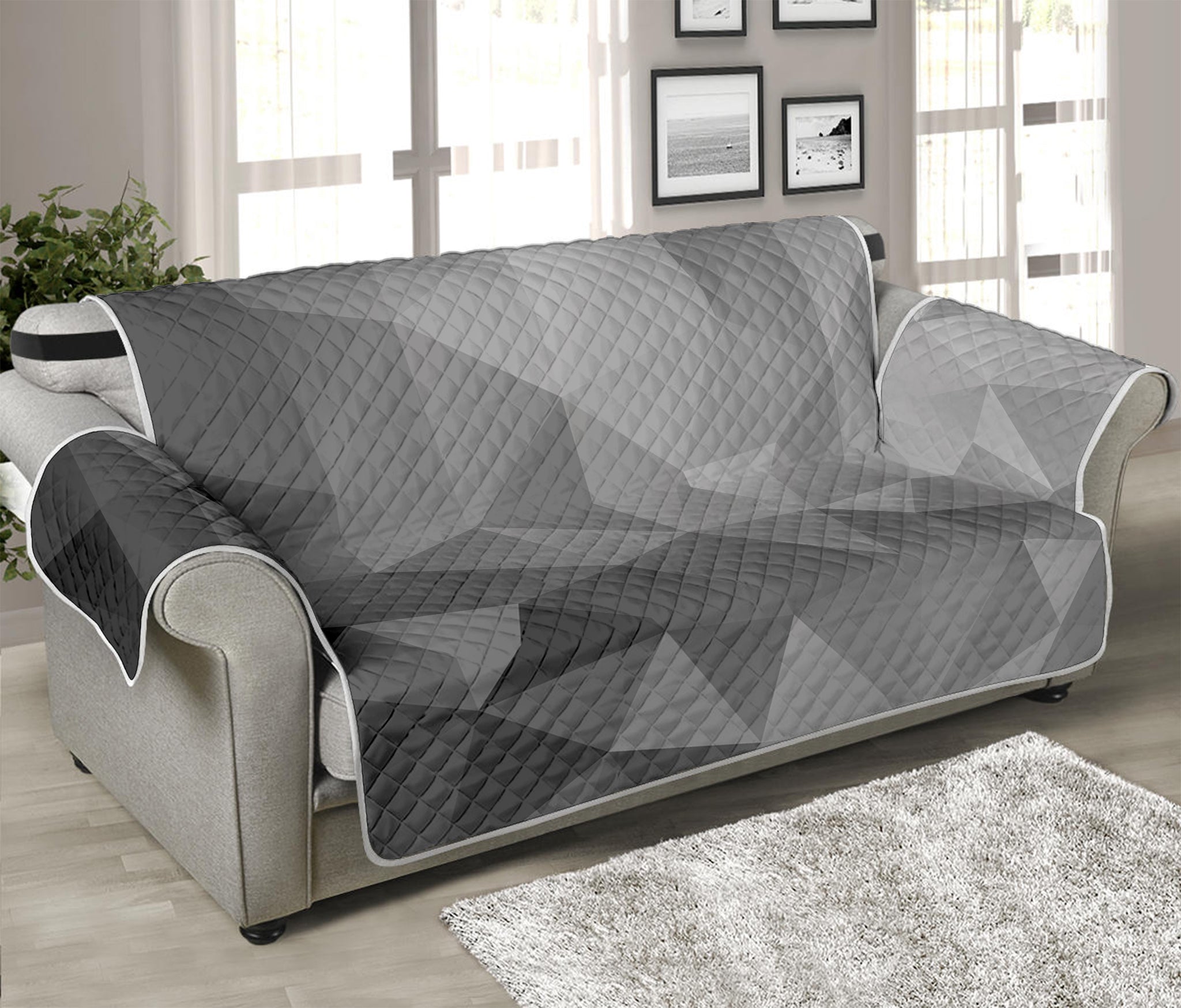 Grey Polygonal Geometric Print Sofa Protector