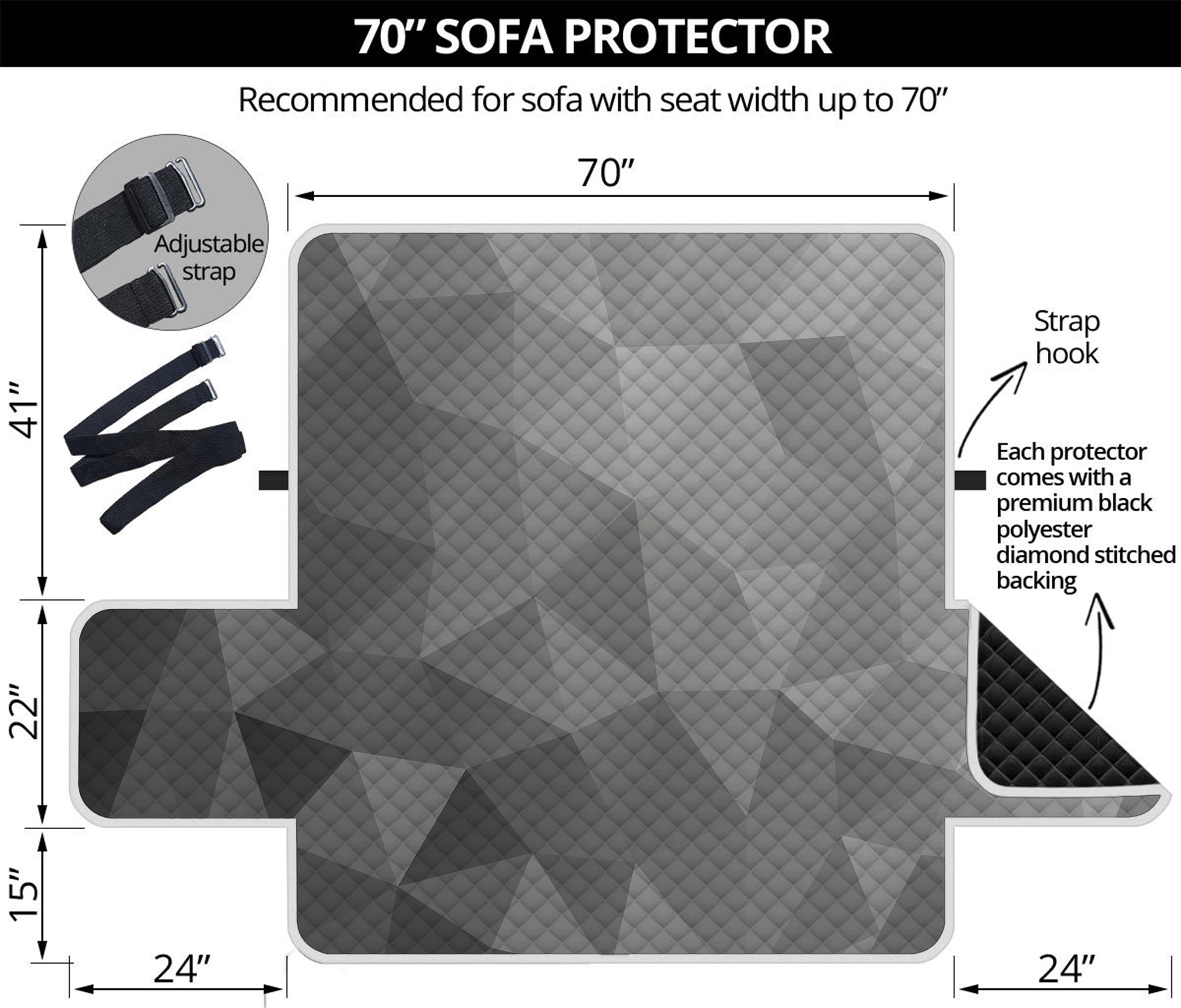 Grey Polygonal Geometric Print Sofa Protector