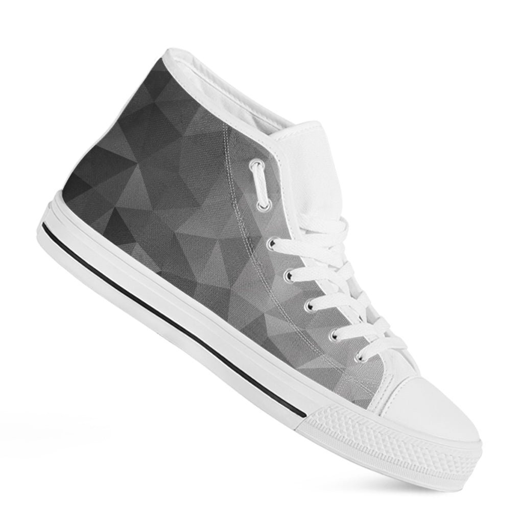 Grey Polygonal Geometric Print White High Top Shoes