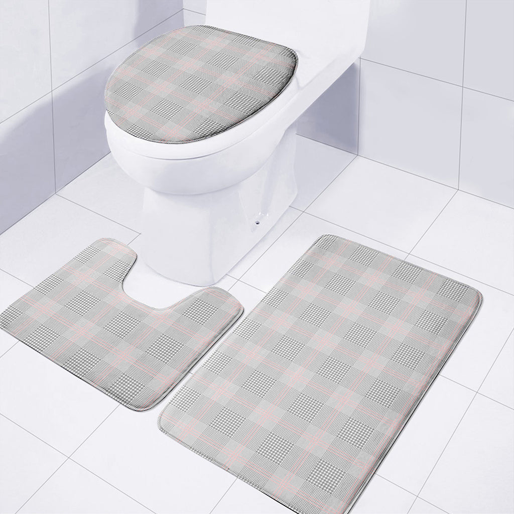 Grey Prince of Wales Check Print 3 Piece Bath Mat Set