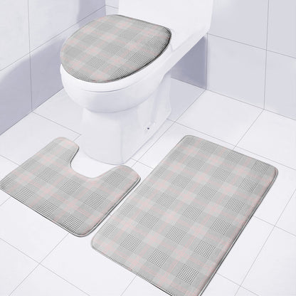 Grey Prince of Wales Check Print 3 Piece Bath Mat Set