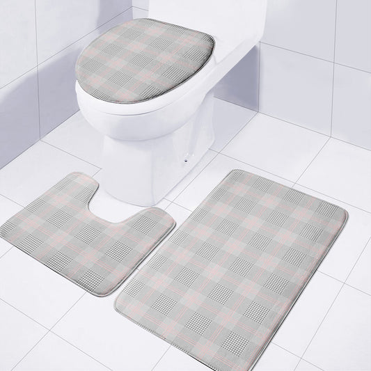 Grey Prince of Wales Check Print 3 Piece Bath Mat Set